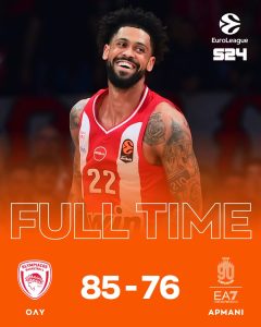 Ολυμπιακός – Αρμάνι Μιλάνο 85-76: Κορυφαίος σε ακόμα μία κανονική περίοδο, περιμένει τώρα τον αντίπαλό του